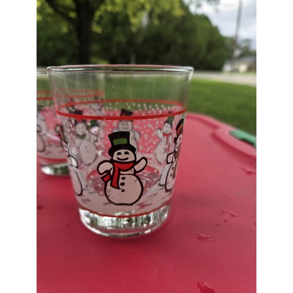 Vintage Libbey Dancing Snowmen Lowball Glasses Holiday Tumblers 12 oz Set 2 - Picture 5 of 8